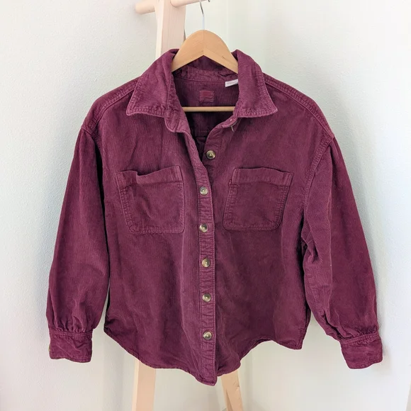 Vintage Levi's Corduroy Collared Button Front Shirt Jacket In Burgundy - Picture 3 of 8